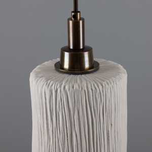 Senna Organic Ceramic Cylinder Bathroom Pendant Light 12cm, Matte White Striped IP44